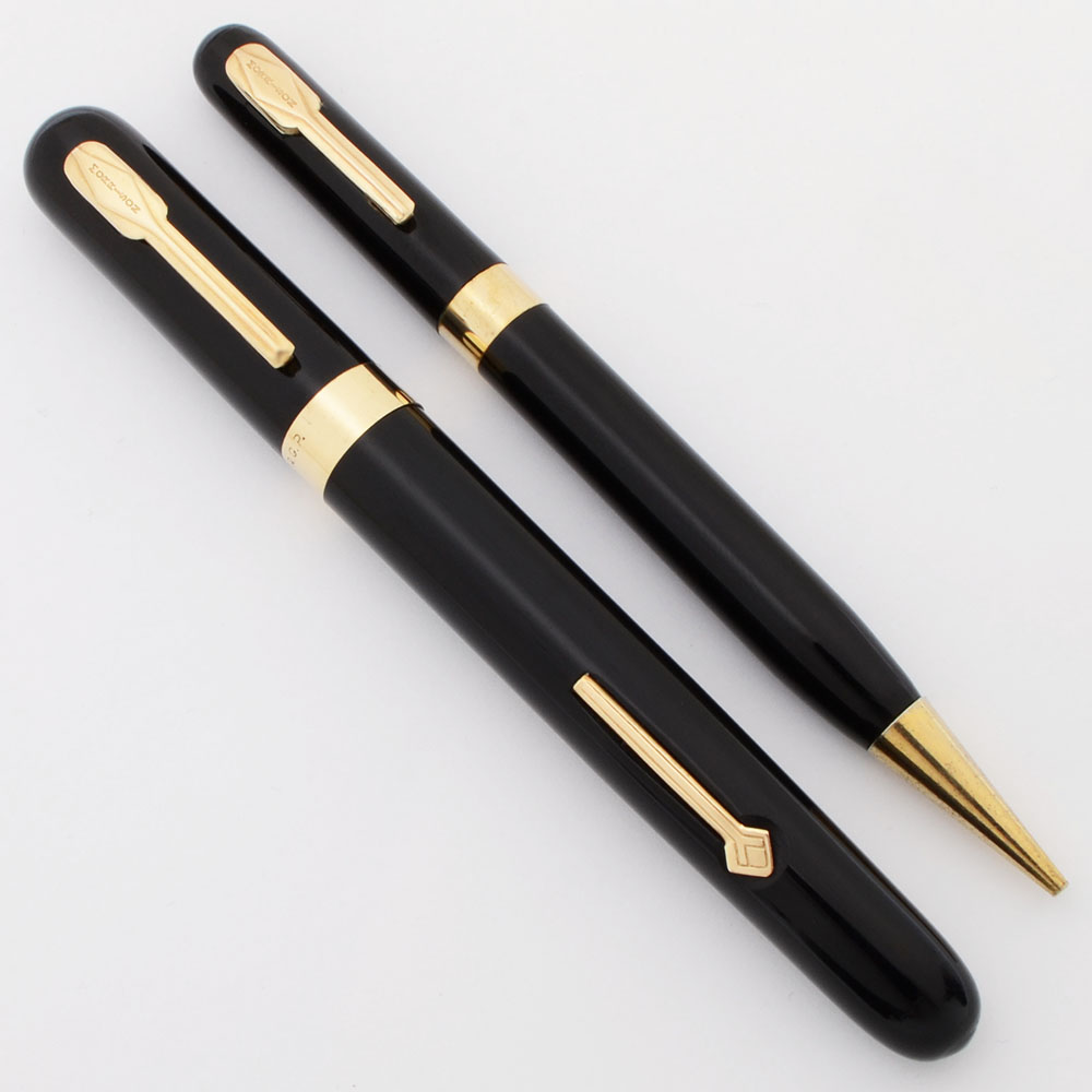 ヴィンテージ MORRISON`S 万年筆 2本セット Morrison Pen Set - Black w/GP, Lever Filler, Fine Flexible 14k Nib